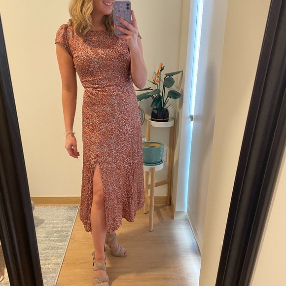 Lulu's Rust Floral Midi Dress - Picture 7 of 7